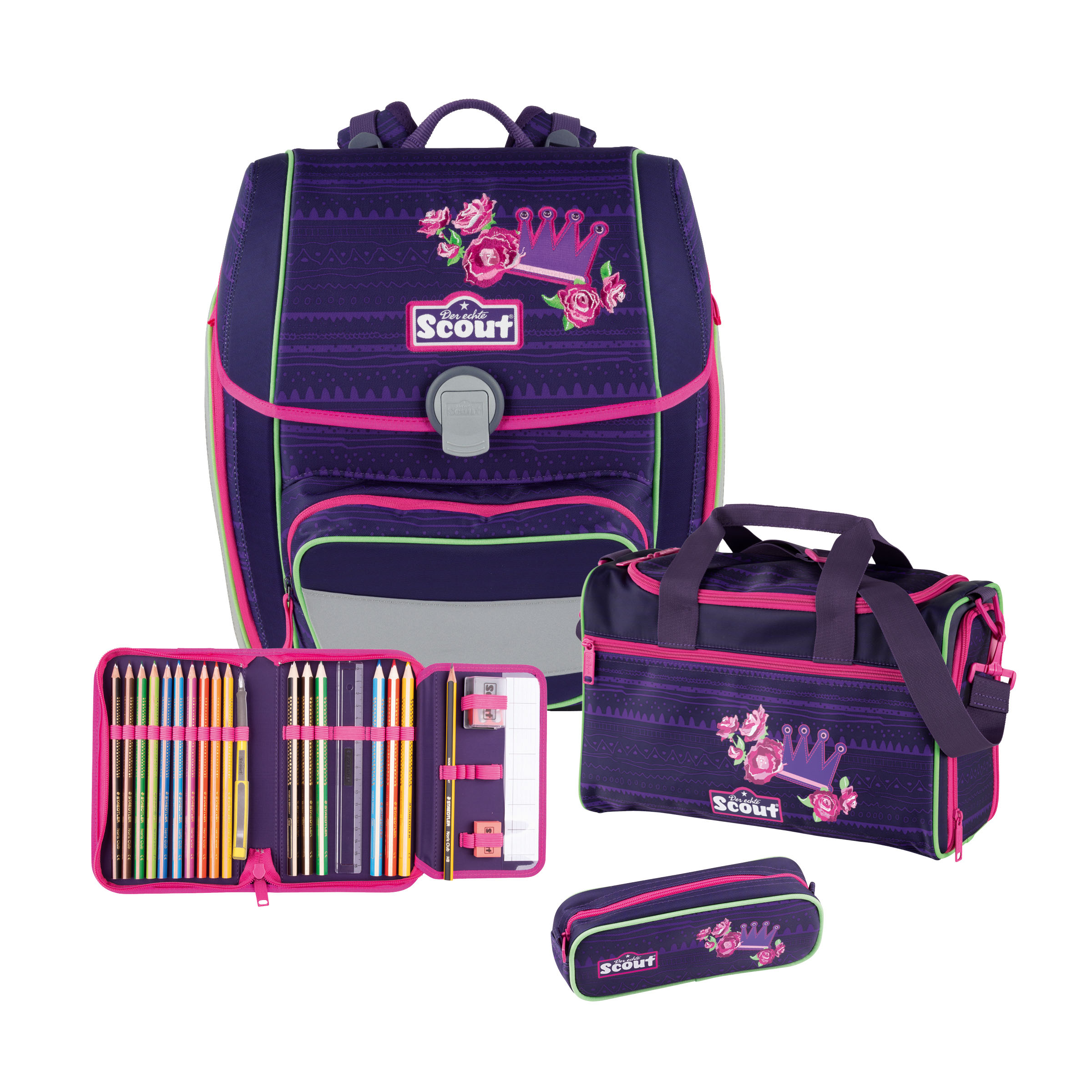 Scout Schulranzen Set Genius 4tlg. FLOWER PRINCESS SchulenLotse.de